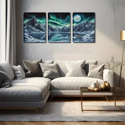 3pcs Northern Lights Night Sky Wall Art Set Canvas Framed 40x60cm - High Quality Print 100% Australian Made Wall Canvas Ready to Hang