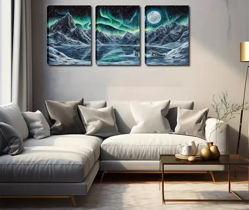 3pcs  Northern Lights Night Sky Wall Art Set Canvas Framed 50x70cm – High Quality Print 100% Australian Made Wall Canvas Ready to Hang