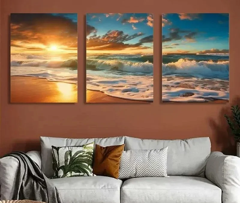 3pcs Ocean Waves & Sandy Shoreline, Modern   Wall Art Set Canvas Framed 40x60cm – High Quality Print 100% Australian Made Wall Canvas Ready to Hang