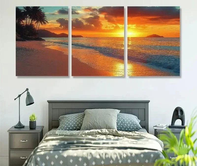 3pcs Classic Palm Tree Beach Sunset Wall Art Set Canvas Framed 40x60cm – High Quality Print 100% Australian Made Wall Canvas Ready to Hang