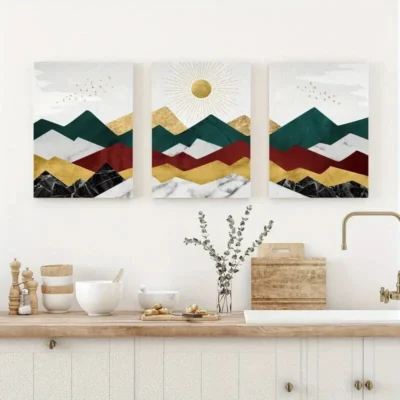 3pcs Contemporary Geometric Landscape  Wall Art Set Canvas Framed 40x60cm - High Quality Print 100% Australian Made Wall Canvas Ready to Hang
