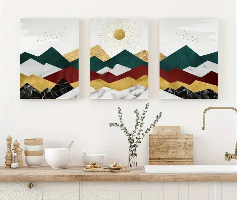 3pcs Contemporary Geometric Landscape  Wall Art Set Canvas Framed 40x60cm – High Quality Print 100% Australian Made Wall Canvas Ready to Hang