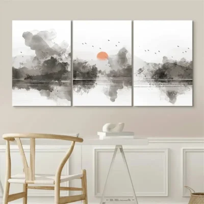 3pcs 3 Pastel Abstract Landscape Modern Wall Art Set Canvas Framed 40x60cm - High Quality Print 100% Australian Made Wall Canvas Ready to Hang