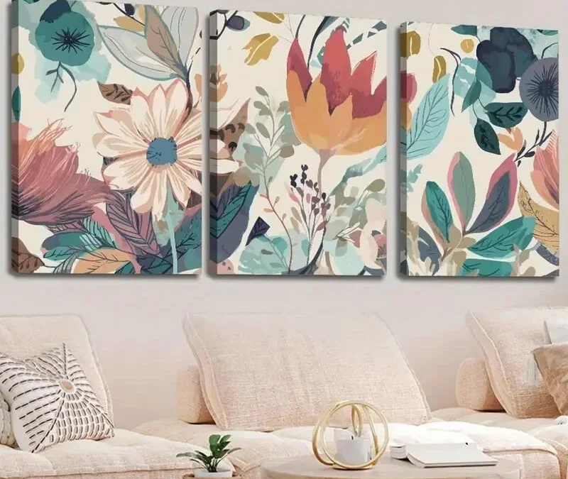 3pcs Vibrant Abstract Floral  Wall Art Set Canvas Framed 50x70cm – High Quality Print 100% Australian Made Wall Canvas Ready to Hang
