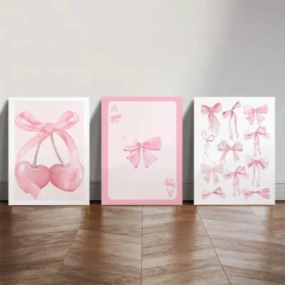 3pcs Trendy Pink Bows  Wall Art Set Canvas Framed 40x60cm - High Quality Print 100% Australian Made Wall Canvas Ready to Hang