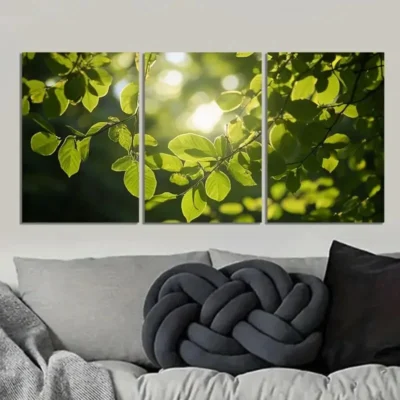 3pcs Vibrant Green Foliage with Golden Sunlight Wall Art Set Canvas Framed 40x60cm - High Quality Print 100% Australian Made Wall Canvas Ready to Hang
