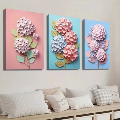 3pcs  Hydrangea Flower Botanical Floral Wall Art  Wall Canvas Ready to Hang