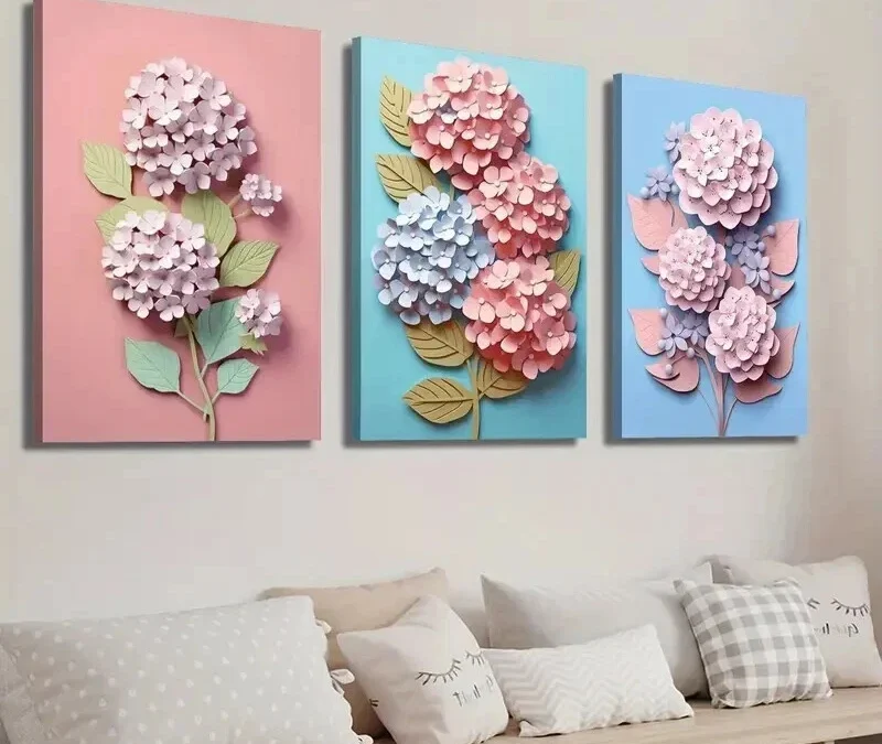 3pcs Hydrangea Flower Botanical Floral Wall Art Wall Canvas Ready to Hang