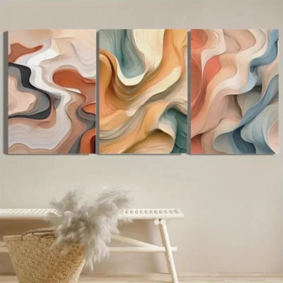 3pcs  Abstract Modern Colorful Wavy Lines Wall Art Set Canvas Framed 40x60cm - High Quality Print 100% Australian Made Wall Canvas Ready to Hang