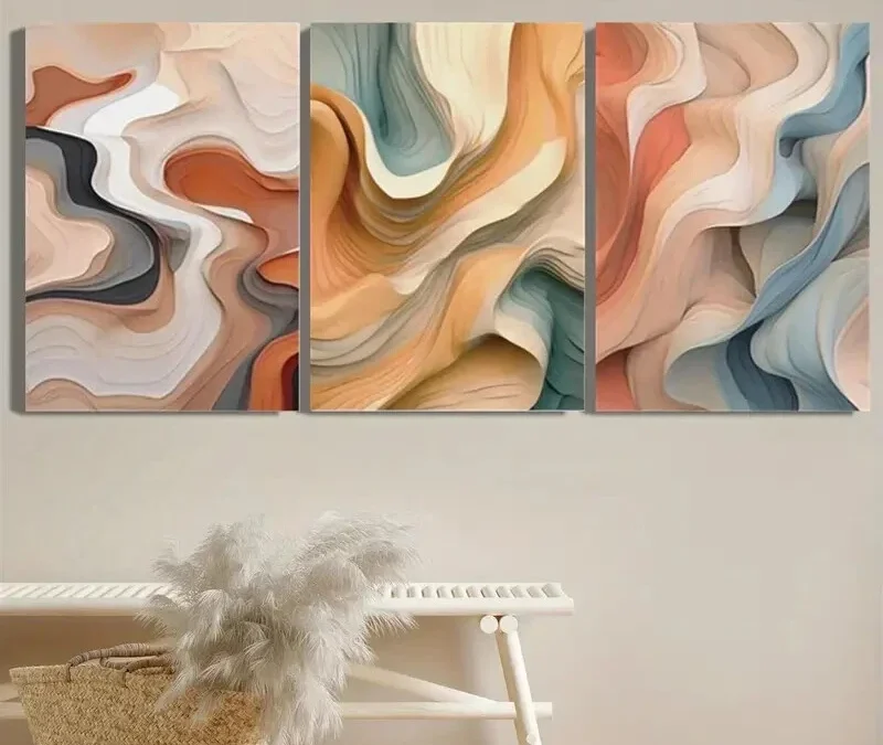 3pcs Abstract Modern Colorful Wavy Lines Wall Art Set Canvas Framed 40x60cm – High Quality Print 100% Australian Made Wall Canvas Ready to Hang