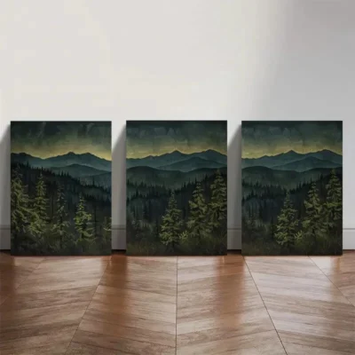 3pcs Dark Forest Mountain Range Triptych Wall Art Set Canvas Framed 40x60cm - High Quality Print 100% Australian Made Wall Canvas Ready to Hang