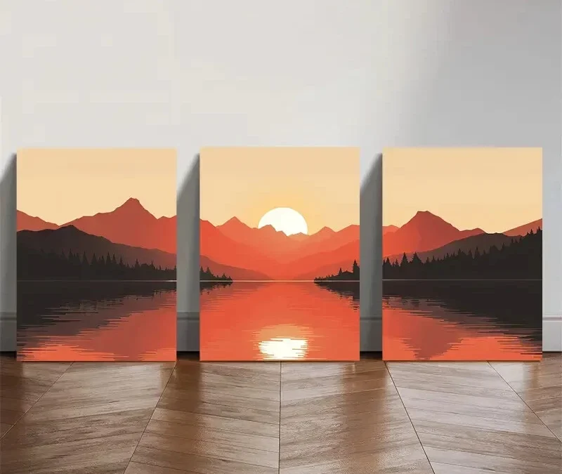 3pcs Warm Mountain Sunrise Wall Art Set Canvas Framed 40x60cm – High Quality Print 100% Australian Made Wall Canvas Ready to Hang