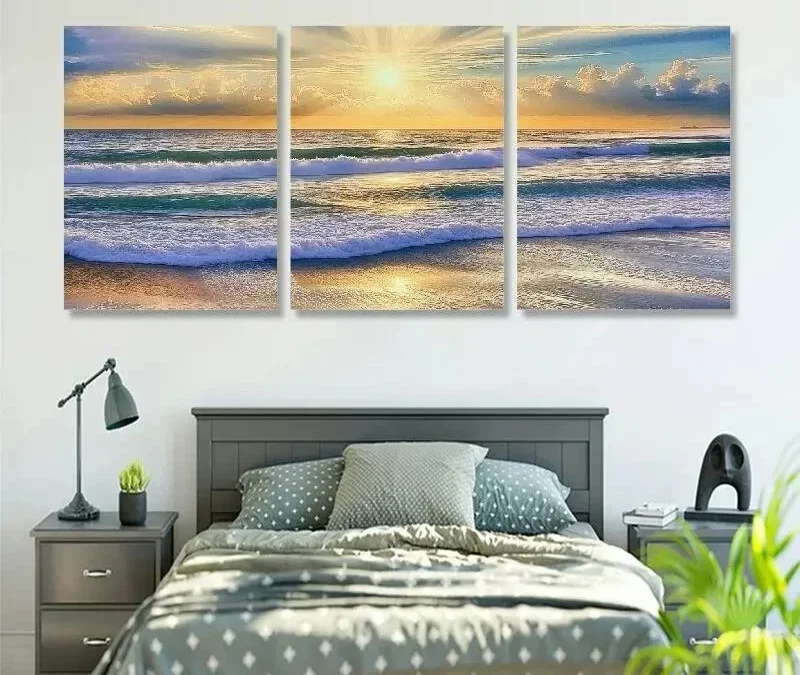 3pcs Modern Sunset Beach Wall Art Set Canvas Framed 40x60cm – High Quality Print 100% Australian Made Wall Canvas Ready to Hang