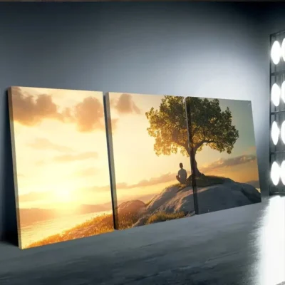 3pcs  Peaceful Sunset Scene Wall Art Set Canvas Framed 50x70cm - High Quality Print 100% Australian Made Wall Canvas Ready to Hang