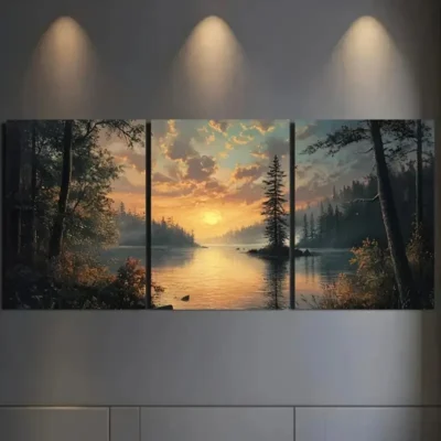 3pcs  Shimmering Morning Light Reflections Wall Art Set Canvas Framed 50x70cm - High Quality Print 100% Australian Made Wall Canvas Ready to Hang