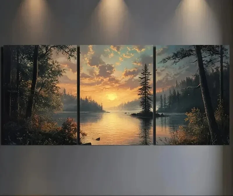 3pcs  Shimmering Morning Light Reflections Wall Art Set Canvas Framed 50x70cm – High Quality Print 100% Australian Made Wall Canvas Ready to Hang