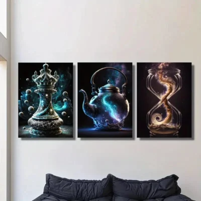 3pcs Fantasy art, magic container chess, teapot Wall Art Set Canvas Framed 40x60cm - High Quality Print 100% Australian Made Wall Canvas Ready to Hang