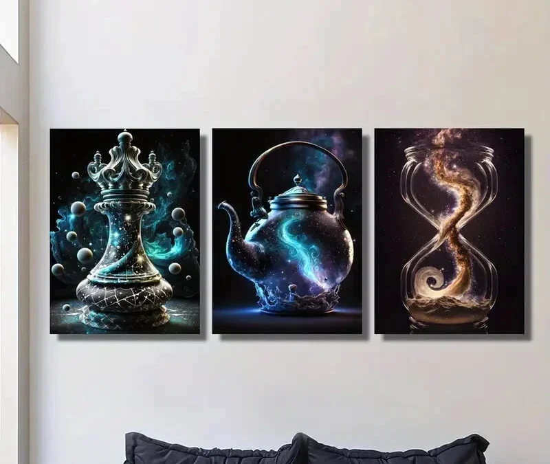 3pcs Fantasy art, magic container chess, teapot Wall Art Set Canvas Framed 40x60cm – High Quality Print 100% Australian Made Wall Canvas Ready to Hang