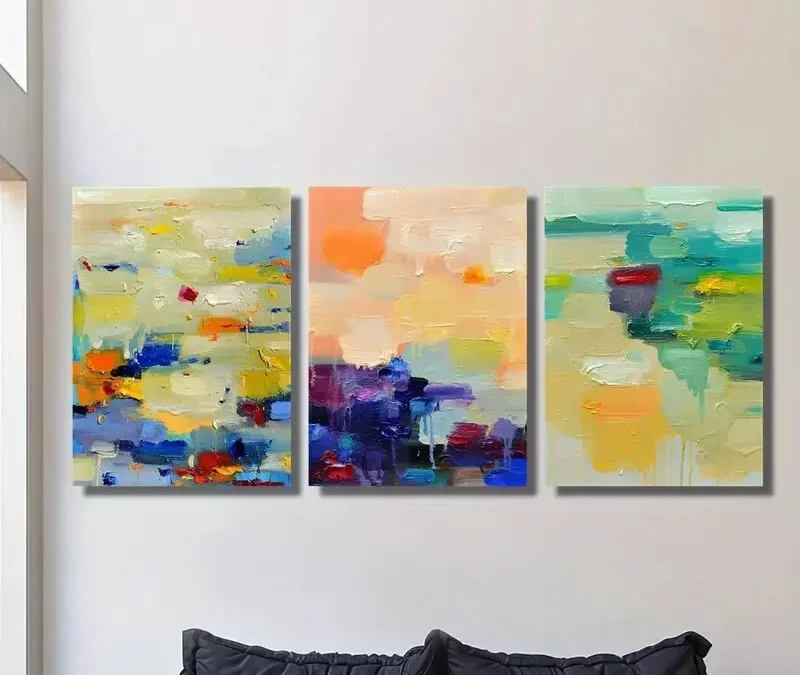 3pcs Abstract Textured Painting, Vibrant Colors Wall Art Set Canvas Framed 40x60cm – High Quality Print 100% Australian Made Wall Canvas Ready to Hang