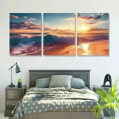 3pcs Sunset Ocean Wall Art Set Canvas Framed 40x60cm - High Quality Print 100% Australian Made Wall Canvas Ready to Hang