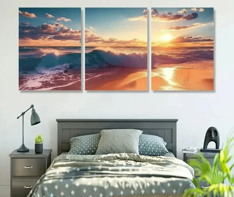 3pcs Sunset Ocean Wall Art Set Canvas Framed 40x60cm – High Quality Print 100% Australian Made Wall Canvas Ready to Hang