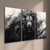 3pcs Black and White Monochrome Animal Lion  Wall Art Set Canvas Framed 40x60cm - High Quality Print 100% Australian Made Wall Canvas Ready to Hang - Image 2