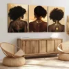 3pcs Modern Art Black Woman Portrait Boho Chic Wall Art Set Canvas Framed 50x70cm - High Quality Print 100% Australian Made Wall Canvas Ready to Hang - Image 3