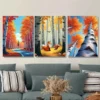 3pcs Autumn Forest Scene Fox and Squirrels Tree Wall Art Set Canvas Framed 50x70cm - High Quality Print 100% Australian Made Wall Canvas Ready to Hang - Image 2