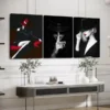 3pcs Modern Black & White Red Abstract Figures Wall Art Set Canvas Framed 50x70cm - High Quality Print 100% Australian Made Wall Canvas Ready to Hang - Image 3