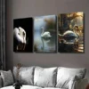3pcs Elegant White Swans in Serene Water Scenes Wall Art Set Canvas Framed 50x70cm - High Quality Print 100% Australian Made Wall Canvas Ready to Hang - Image 2