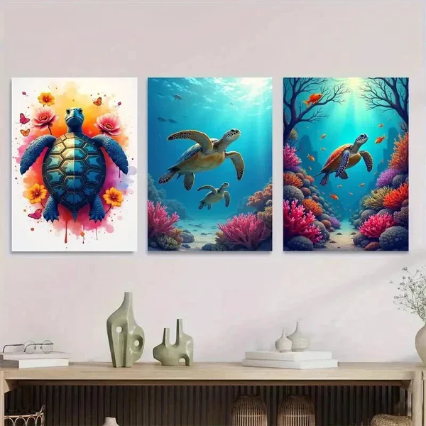 3pcs Colorful Ocean Coral Reefs Marine Creatures Wall Art Set Canvas Framed 50x70cm – High Quality Print 100% Australian Made Wall Canvas Ready to Hang