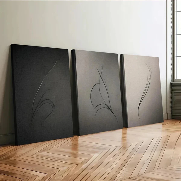 3pcs Art tryptic trendy Abstract Gray Black Line Wall Art Set Canvas Framed 50x70cm – High Quality Print 100% Australian Made Wall Canvas Ready to Hang