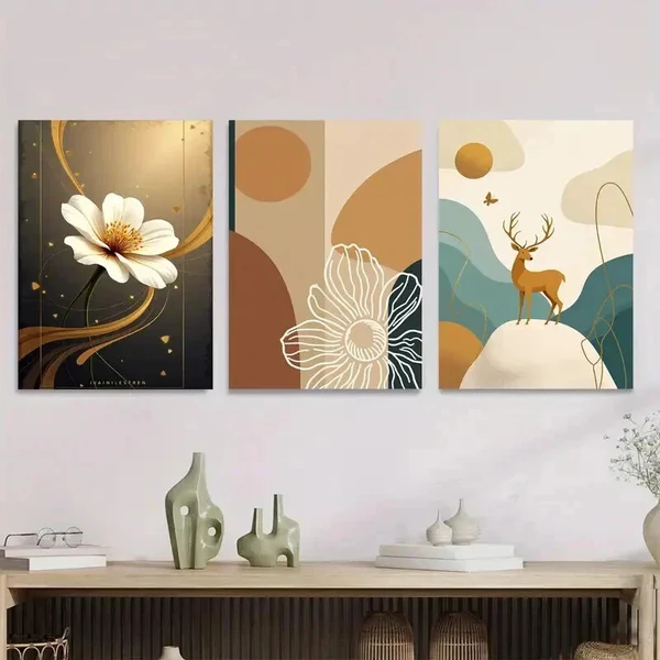 3pcs Contemporary Abstract Floral Minimalist Wall Art Set Canvas Framed 40x60cm – High Quality Print 100% Australian Made Wall Canvas Ready to Hang