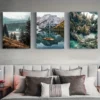 3pcs Nature Landscape Scandinavian Scenery Wall Art Set Canvas Framed 40x60cm - High Quality Print 100% Australian Made Wall Canvas Ready to Hang - Image 3