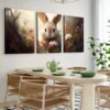 3pcs Abstract Cute Bunny Flowers Brown Rabbit Wall Art Set Canvas Framed 50x70cm - High Quality Print 100% Australian Made Wall Canvas Ready to Hang - Image 3
