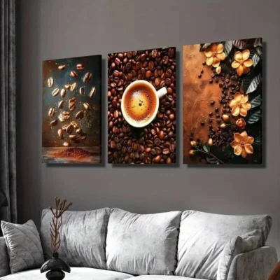 3pcs Coffee Beans & Cup of Coffee Decoration Wall Art Set Canvas Framed 40x60cm - High Quality Print 100% Australian Made Wall Canvas Ready to Hang