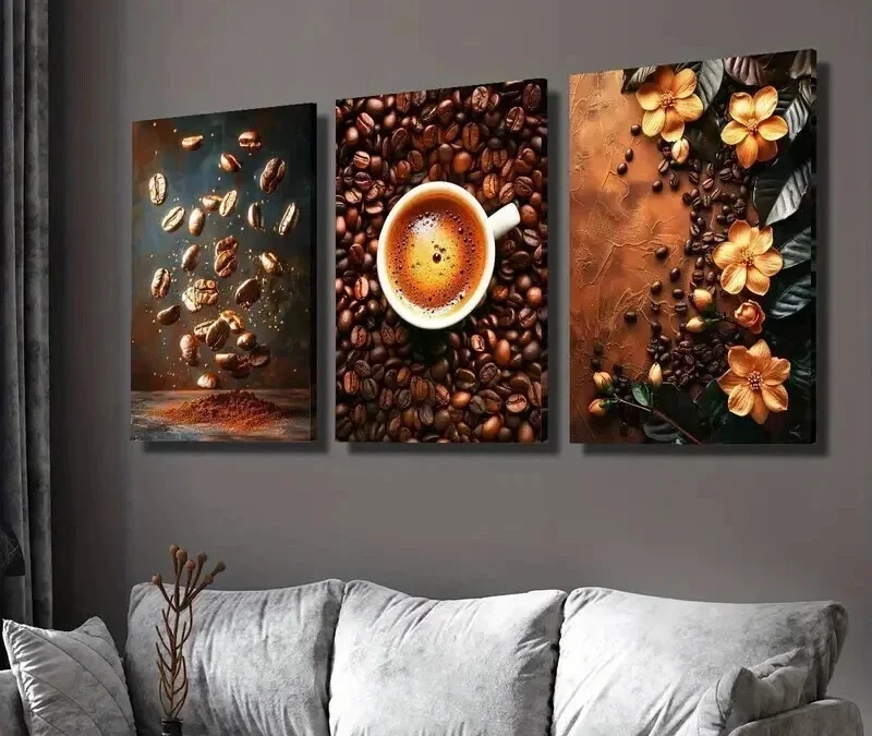 3pcs Coffee Beans & Cup of Coffee Decoration Wall Art Set Canvas Framed 40x60cm – High Quality Print 100% Australian Made Wall Canvas Ready to Hang