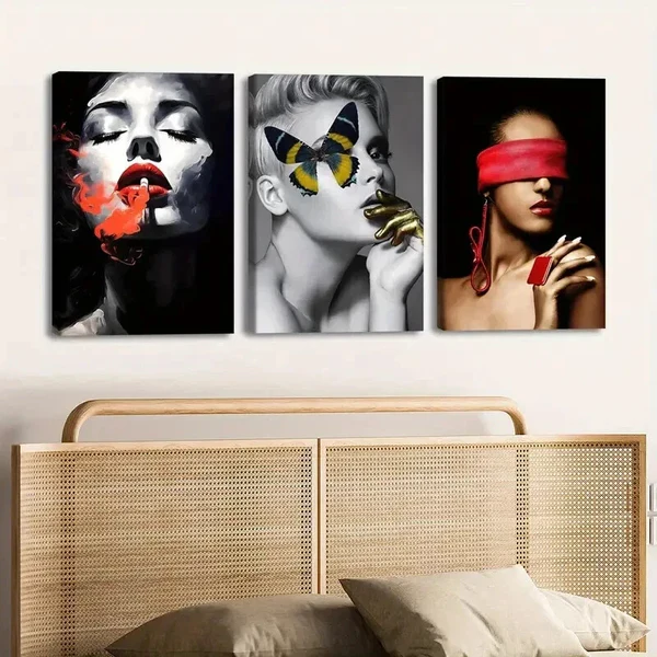 3pcs Exquisite Abstract Figure Black & Gold Lady Wall Art Set Canvas Framed 50x70cm – High Quality Print 100% Australian Made Wall Canvas Ready to Hang