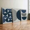 3pcs Navy Blue Bohemian Black Lines Modern Wall Art Set Canvas Framed 50x70cm - High Quality Print 100% Australian Made Wall Canvas Ready to Hang