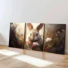 3pcs Abstract Cute Bunny Flowers Brown Rabbit Wall Art Set Canvas Framed 50x70cm - High Quality Print 100% Australian Made Wall Canvas Ready to Hang - Image 2