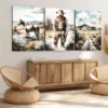 3pcs Horse Men Grasses Blue Sky White Clouds Wall Art Set Canvas Framed 50x70cm - High Quality Print 100% Australian Made Wall Canvas Ready to Hang - Image 2