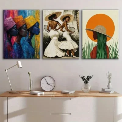 3pcs Abstract Figure Green White Lady Blue Gold Wall Art Set Canvas Framed 50x70cm - High Quality Print 100% Australian Made Wall Canvas Ready to Hang