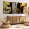 3pcs Golden and Black Abstract Oil Painting Wall Art Set Canvas Framed 40x60cm - High Quality Print 100% Australian Made Wall Canvas Ready to Hang - Image 2