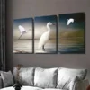 3pcs White Egret Triptych Paintings Wall Art Set Canvas Framed 50x70cm - High Quality Print 100% Australian Made Wall Canvas Ready to Hang - Image 3