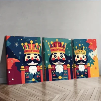 3pcs Cartoon Nutcracker Wall Art Set Canvas Framed 50x70cm - High Quality Print 100% Australian Made Wall Canvas Ready to Hang