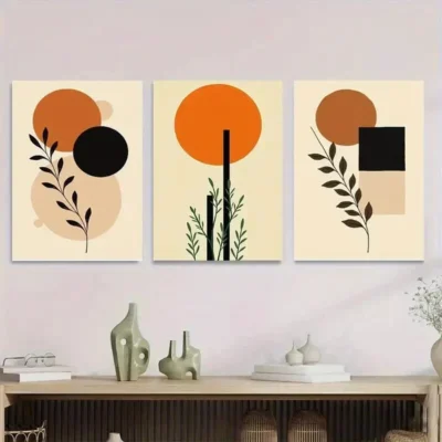3pcs Orange and Black Minimalist Modern Abstract Wall Art Set Canvas Framed 50x70cm - High Quality Print 100% Australian Made Wall Canvas Ready to Hang