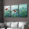 3pcs Beautiful Red Poppy and Blue Flower Wall Art Set Canvas Framed 40x60cm - High Quality Print 100% Australian Made Wall Canvas Ready to Hang - Image 3
