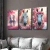 3pcs Horse Pink Floral Background Beautiful Wall Art Set Canvas Framed 50x70cm - High Quality Print 100% Australian Made Wall Canvas Ready to Hang - Image 3