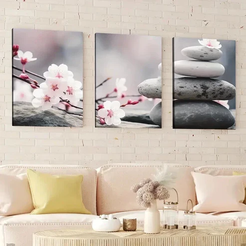 3pcs Abstract Gray And White Stones Stacked Wall Art Set Canvas Framed 40x60cm – High Quality Print 100% Australian Made Wall Canvas Ready to Hang