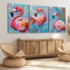 3pcs Colorful Pink Flamingo Oil Painting Elegant Wall Art Set Canvas Framed 50x70cm - High Quality Print 100% Australian Made Wall Canvas Ready to Hang - Image 2